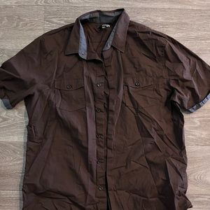 Brown button up short sleeve shirt for men